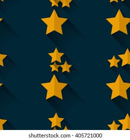 Seamless Starry Pattern. Flat Design. Yellow Gold Stars On Dark Background 