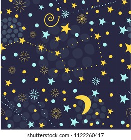 Seamless starry sky pattern. Night sky, where the stars Shine and the constellation of the Northern hemisphere dipper, bucket with handle. For textile, Wallpaper, book cover, magazine, postcard