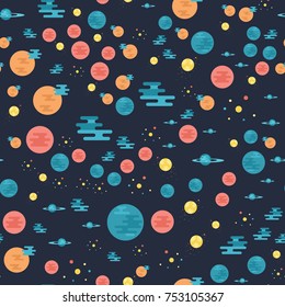 A seamless starry space background for children. Space, galaxy, planets.