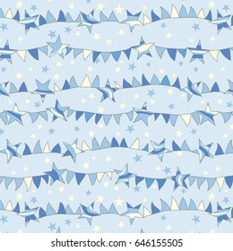 Seamless Stars Banners Pattern / Blue Starry Sky Background / Global Colors saved with pattern swatches