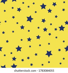 Seamless Stars blue on yellow background vector illustration pattern design for fabric, textile, gift wrapping, background, wallpaper, bullet journal, scrapbooking, nursery, boys clothing, colouring 