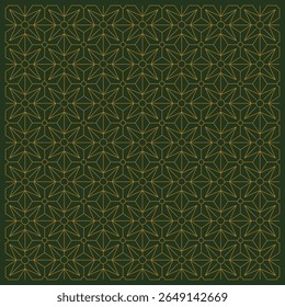 seamless stars and cross patterns in green gold version 2. Vector line art of geo metric stars and cross