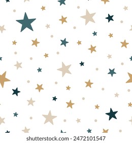 Seamless stars on white. Star Seamless Pattern Vector Illustration Background. Cute Festive Stars Seamless Pattern. Starry Sky Colorful Background. Vector Holiday and Birthday Party Design