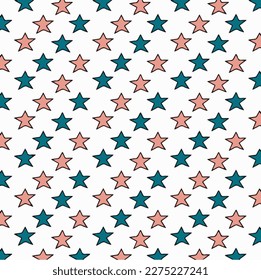 seamless stars pattern, stars background pink, green design for carpet, wallpaper, clothing, wrapping, fabric, cover, etc.