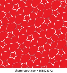 Seamless stars pattern. Circle pattern. Garlands of stars and circles. Beads Zigzag pattern. Abstract Background. Christmas Pattern. New year red background. Geometric Pattern. Vector Regular Texture