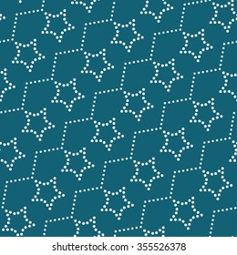 Seamless stars pattern. Circle pattern. Garlands of stars and circles. Beads Zigzag pattern. Abstract Background. Christmas Pattern. New year dark background. Geometric Pattern. Vector Regular Texture