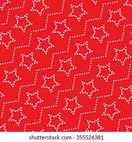 Seamless stars pattern. Circle pattern. Garlands of stars and circles. Beads Zigzag pattern. Abstract Background. Christmas Pattern. New year red background. Geometric Pattern. Vector Regular Texture