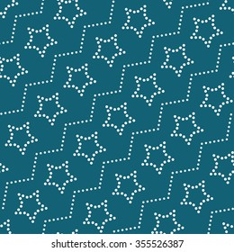 Seamless stars pattern. Circle pattern. Garlands of stars and circles. Beads Zigzag pattern. Abstract Background. Christmas Pattern. New year dark background. Geometric Pattern. Vector Regular Texture
