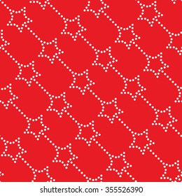 Seamless stars pattern. Circle pattern. Garlands of stars and circles. Beads pattern. Abstract Vector Background. Christmas Pattern. New year red background. Geometric Pattern. Vector Regular Texture