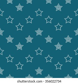Seamless stars pattern. Circle pattern. Garlands of stars and circles. Beads Zigzag pattern. Abstract Background. Christmas Pattern. New year dark background. Geometric Pattern. Vector Regular Texture