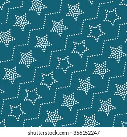 Seamless stars pattern. Circle pattern. Garlands of stars and circles. Beads Zigzag pattern. Abstract Background. Christmas Pattern. New year dark background. Geometric Pattern. Vector Regular Texture