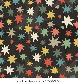 Seamless stars pattern: colorful doodles on dark background. Vector illustration