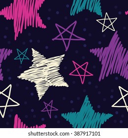 Seamless stars pattern: colorful hand drown doodles. Vector illustration