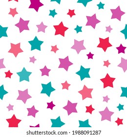 Patrón de estrellas impecable para el diseño conceptual. Fondo multicolor lindo y sin costuras. Estrellas, confeti. Ilustración vectorial para papel de embalaje, papel de reserva de rayas, postal y tela.
