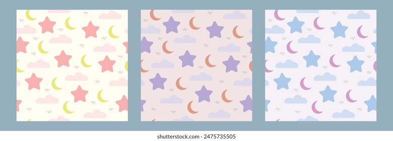 Seamless stars pattern design vector. Floral print for fabric.