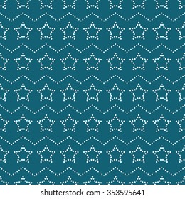 Seamless stars pattern. Garlands of stars. Seamless circle pattern. Beads Zigzag pattern. Abstract Background. Christmas Pattern. New year turquoise background.Geometric Pattern.Vector Regular Texture
