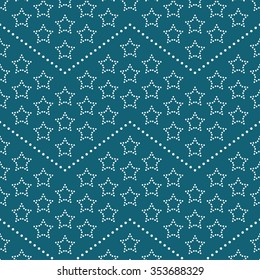 Seamless stars pattern. Garlands of stars. Seamless circle pattern. Beads Zigzag pattern. Abstract Background. Christmas Pattern. New year turquoise background.Geometric Pattern.Vector Regular Texture