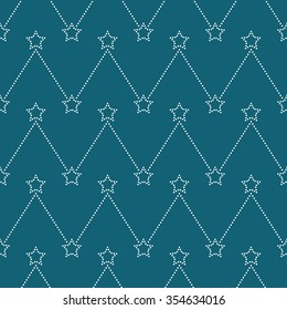 Seamless stars pattern. Garlands of stars. Seamless circle pattern. Beads Zigzag pattern. Abstract Background.Christmas Pattern. New year turquoise background.Geometric Pattern.Vector Regular Texture