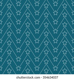 Seamless stars pattern. Garlands of stars. Seamless circle pattern. Beads Zigzag pattern. Abstract Background.Christmas Pattern. New year turquoise background.Geometric Pattern.Vector Regular Texture