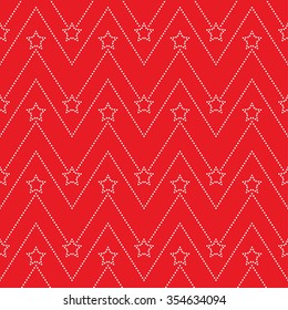 Seamless stars pattern. Garlands of stars. Seamless circle pattern. Beads Zigzag pattern. Abstract Background. Christmas Pattern. New year red background. Geometric Pattern. Vector Regular Texture