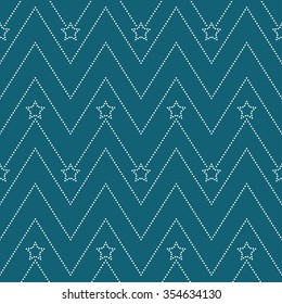 Seamless stars pattern. Garlands of stars. Seamless circle pattern. Beads Zigzag pattern. Abstract Background.Christmas Pattern. New year turquoise background.Geometric Pattern.Vector Regular Texture