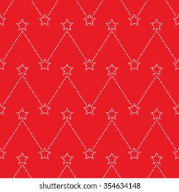 Seamless stars pattern. Garlands of stars. Seamless circle pattern. Beads Zigzag pattern. Abstract Background. Christmas Pattern. New year red background. Geometric Pattern. Vector Regular Texture