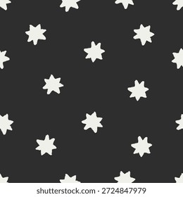 Patrón de estrellas sin fisuras. Fondo estrellado blanco y negro dibujado a mano, impresión repetitiva para envolver, Fondo de pantalla, diseño textil. Interminable textura del cielo nocturno. Ilustración vectorial plana imprimible