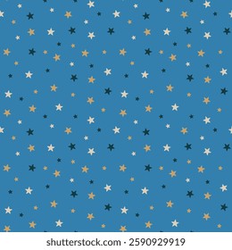 Seamless Stars Pattern on Blue Background