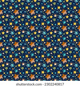Seamless stars pattern on dark background. Star vector illustration