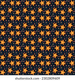 Seamless stars pattern on dark background. Star vector illustration