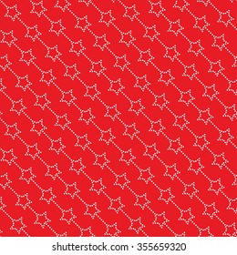 Seamless stars pattern on red background. Chevrons of stars. Dotted star shapes in garlands. Christmas beads pattern. Christmas holiday pattern of garlands. Vector Regular Texture