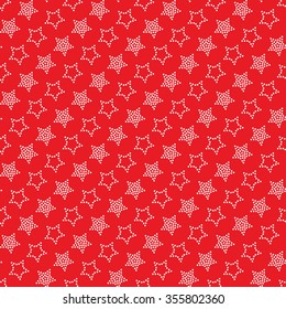 Seamless stars pattern on red background. Dotted star shapes in garlands. Christmas beads pattern. Christmas holiday pattern of garlands. Vector Regular Texture