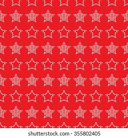 Seamless stars pattern on red background. Dotted star shapes in garlands. Christmas beads pattern. Christmas holiday pattern of garlands. Vector Regular Texture