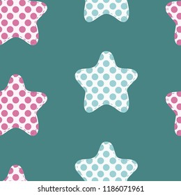 Seamless stars pattern. Pink and Mint green colors. Vector illustration for xmas wallpaper, wrap, fabric, textile, cloth or package design. Baby shower background or invitation template