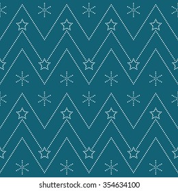 Seamless stars pattern. Snowflake pattern. Garlands of stars and snowflakes.Beads Zigzag pattern.Abstract Background.Christmas Pattern.New year dark background.Geometric Pattern.Vector Regular Texture
