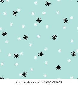 Seamless stars vector pattern. Repeat geometric star background with cute night sky asterix elements. Trendy mint retro fashion print design. Modern doodle line illustration.