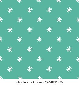 Seamless stars vector pattern. Repeat geometric star background with cute night sky asterix elements. Trendy green retro fashion print design. Modern doodle line illustration.