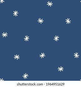 Seamless stars vector pattern. Repeat geometric star background with cute night sky asterix elements. Trendy navy blue retro fashion print design. Modern doodle line illustration.