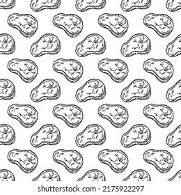 seamless steak pattern. vector doodle illustration with steak icon. pattern with meat