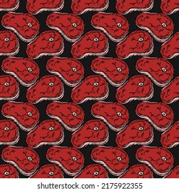 seamless steak pattern. vector doodle illustration with steak icon. pattern with meat