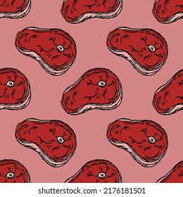 seamless steak pattern. vector doodle illustration with steak icon. pattern with meat