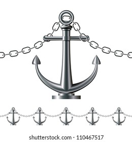 Seamless steel fence featuring an anchor isolated on white. Vector illustration