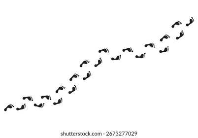 Caminho de pegadas de passo contínuo, caminho de pegadas humanas isolado no fundo branco