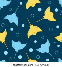 Seamless stingray pattern design. Devil fish pattern. Undersea vector background
