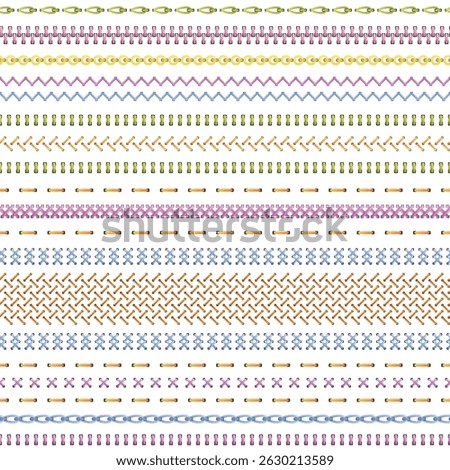 Seamless Stitch Embrodery Stripes Pattern. Vector Background