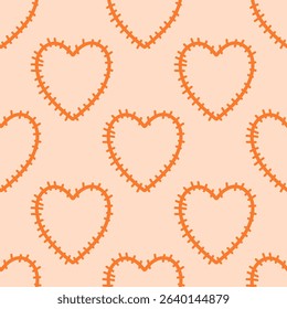 Seamless stitched heart pattern in warm orange