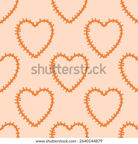 Seamless stitched heart pattern in warm orange
