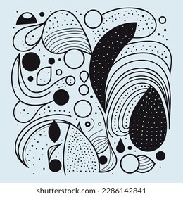 seamless stock vector floral black and white doodle pattern Pro Vector
