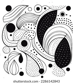 seamless stock vector floral black and white doodle pattern Pro Vector