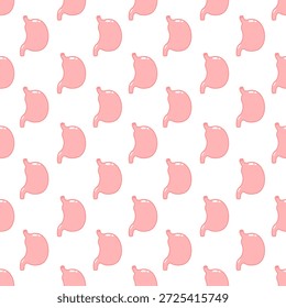 Patrón de órganos estomacales sin fisuras. Fondo lindo del órgano digestivo humano para la atención médica, la anatomía, la educación médica, la gastroenterología y el concepto de salud digestiva. Ilustración vectorial plana de dibujos animados